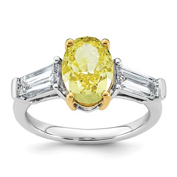 Emma Grace 14K Two-Tone 4 1/2 carat Certified Lab Grown Diamond VS+ Oval Vivid Yellow & VS+ F+ Baguette Complete Ring