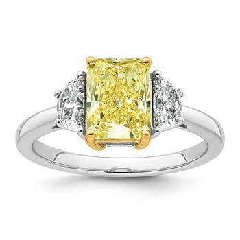 Emma Grace 14K Two-Tone 2 5/8 carat Certified Lab Grown Diamond VS+ Radiant Vivid Yellow & VS+ F+ Half Moon Complete Ring
