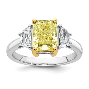 Emma Grace 14K Two-Tone 3 1/4 carat Certified Lab Grown Diamond VS+ Radiant Vivid Yellow & VS+ F+ Half Moon Complete Ring