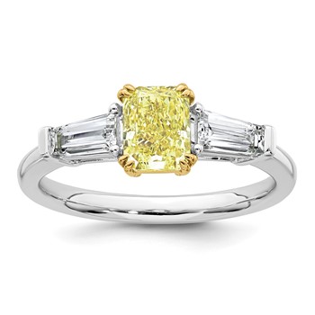 Emma Grace 14K Two-Tone 1 1/2 carat Certified Lab Grown Diamond VS+ Radiant Vivid Yellow & VS+ F+ Baguette Complete Ring