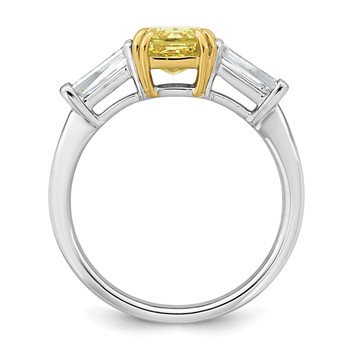 Emma Grace 14K Two-Tone 2 1/5 carat Certified Lab Grown Diamond VS+ Radiant Vivid Yellow & VS+ F+ Baguette Complete Ring — alternate view