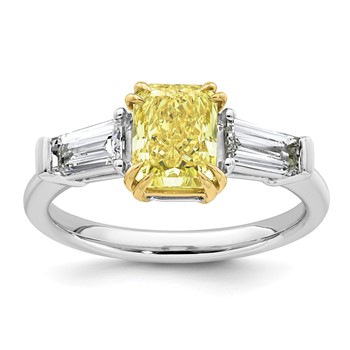 Emma Grace 14K Two-Tone 2 1/5 carat Certified Lab Grown Diamond VS+ Radiant Vivid Yellow & VS+ F+ Baguette Complete Ring