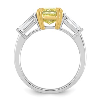 Emma Grace 14K Two-Tone 3 1/3 carat Certified Lab Grown Diamond VS+ Radiant Vivid Yellow & VS+ F+ Baguette Complete Ring — alternate view