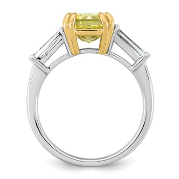 Emma Grace 14K Two-Tone 4 carat Certified Lab Grown Diamond VS+ Radiant Vivid Yellow & VS+ F+ Baguette Complete Ring — alternate view
