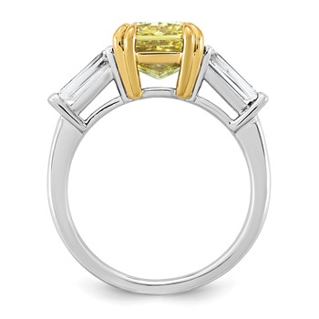Emma Grace 14K Two-Tone 4 1/2 carat Certified Lab Grown Diamond VS+ Radiant Vivid Yellow & VS+ F+ Baguette Complete Ring — alternate view