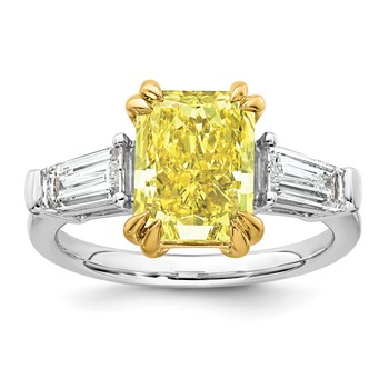 Emma Grace 14K Two-Tone 4 1/2 carat Certified Lab Grown Diamond VS+ Radiant Vivid Yellow & VS+ F+ Baguette Complete Ring