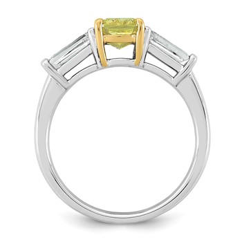 Emma Grace 14K Two-Tone 2 1/4 carat Certified Lab Grown Diamond VS+ Long Cushion Vivid Yellow & VS+ F+ Baguette Complete Ring — alternate view
