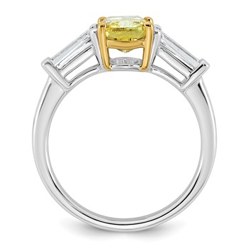 Emma Grace 14K Two-Tone 2 7/8 carat Certified Lab Grown Diamond VS+ Long Cushion Vivid Yellow & VS+ F+ Baguette Complete Ring — alternate view