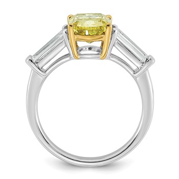 Emma Grace 14K Two-Tone 4 1/3 carat Certified Lab Grown Diamond VS+ Long Cushion Vivid Yellow & VS+ F+ Baguette Complete Ring — alternate view