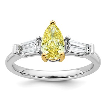 Emma Grace 14K Two-Tone 1 5/8 carat Certified Lab Grown Diamond VS+ Pear Vivid Yellow & VS+ F+ Baguette Complete Ring