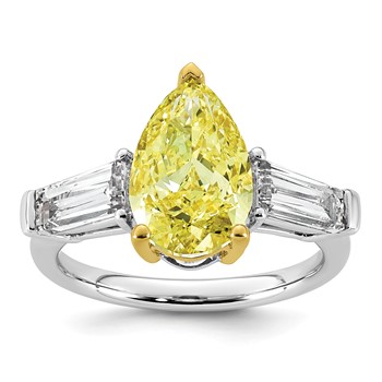 Emma Grace 14K Two-Tone 4 7/8 carat Certified Lab Grown Diamond VS+ Pear Vivid Yellow & VS+ F+ Baguette Complete Ring