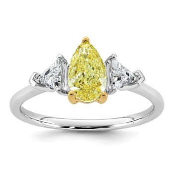 Emma Grace 14K Two-Tone 1 1/2 carat Certified Lab Grown Diamond VS+ Pear Vivid Yellow & VS+ F+ Trillion Complete Ring