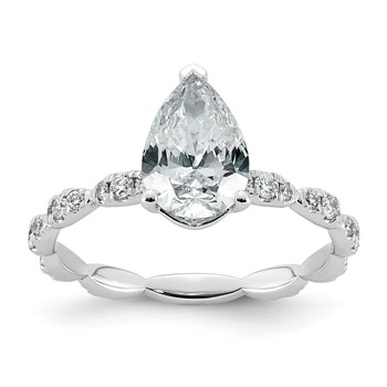 14kw 1 7/8ct Certified Pear Center Lab Grown Diamond VS+ F+ Comp Ring