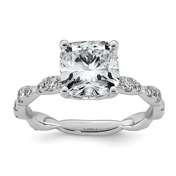 14kw 3ct Certified Cushion Center Lab Grown Diamond VS+ F+ Comp Ring