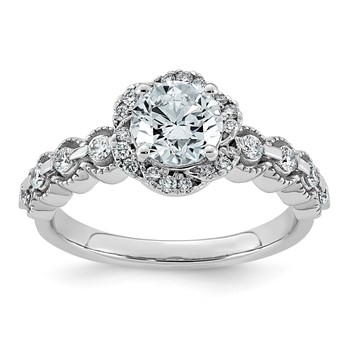 14kw 1 1/3ct Cert Round Center Lab Grown Dia VS+ F+ Floral Halo Comp Ring