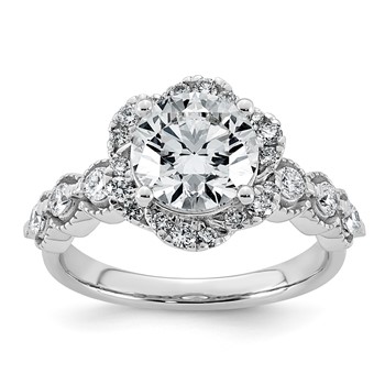 14kw 2 1/2ct Cert Round Center Lab Grown Dia VS+ F+ Floral Halo Comp Ring