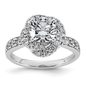 14kw 2ct Cert Round Center Lab Grown Dia VS+ F+ Swirl Halo Comp Ring