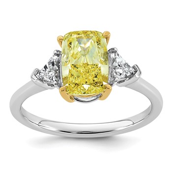 Emma Grace 14K Two-Tone 2 1/2 carat Certified Lab Grown Diamond VS+ Long Cushion Vivid Yellow & VS+ F+ Trapezoid Complete Ring