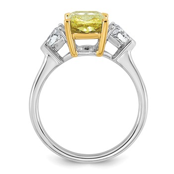 Emma Grace 14K Two-Tone 3 1/2 carat Certified Lab Grown Diamond VS+ Long Cushion Vivid Yellow & VS+ F+ Trapezoid Complete Ring — alternate view