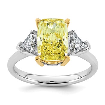 Emma Grace 14K Two-Tone 3 1/2 carat Certified Lab Grown Diamond VS+ Long Cushion Vivid Yellow & VS+ F+ Trapezoid Complete Ring