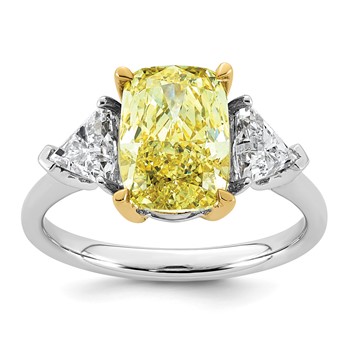 Emma Grace 14K Two-Tone 4 carat Certified Lab Grown Diamond VS+ Long Cushion Vivid Yellow & VS+ F+ Trapezoid Complete Ring