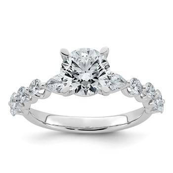 14k White Gold 2 1/4 carat Certified Lab Grown Diamond VS+ F+ Round Center with Round & Pear Sides Complete Engagement Ring