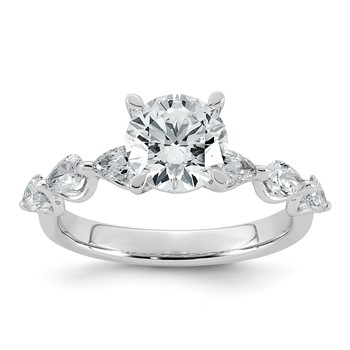 14k White Gold 2 1/5 carat Certified Lab Grown Diamond VS+ F+ Round Center with Pear Sides Complete Engagement Ring