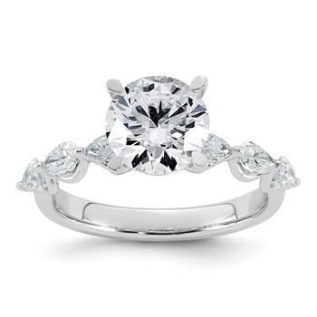 14k White Gold 2 3/4 carat Certified Lab Grown Diamond VS+ F+ Round Center with Pear Sides Complete Engagement Ring