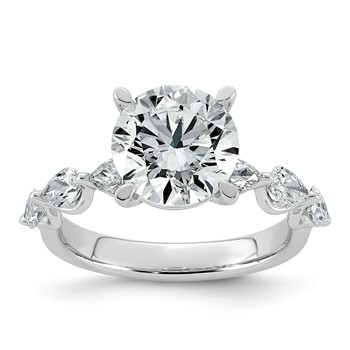 14k White Gold 3 7/8 carat Certified Lab Grown Diamond VS+ F+ Round Center with Pear Sides Complete Engagement Ring