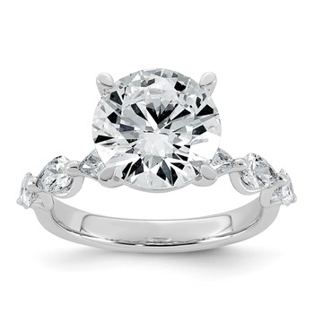 14k White Gold 4 7/8 carat Certified Lab Grown Diamond VS+ F+ Round Center with Pear Sides Complete Engagement Ring