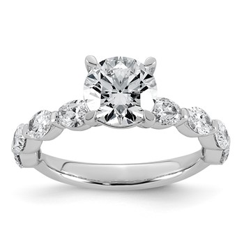 14k White Gold 2 5/8 carat Certified Lab Grown Diamond VS+ F+ Round Center with Oval Sides Complete Engagement Ring