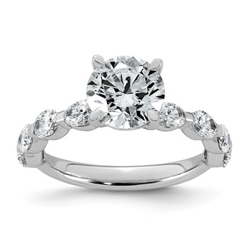 14k White Gold 3 carat Certified Lab Grown Diamond VS+ F+ Round Center with Oval Sides Complete Engagement Ring