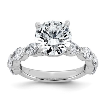 14k White Gold 4 1/2 carat Certified Lab Grown Diamond VS+ F+ Round Center with Oval Sides Complete Engagement Ring