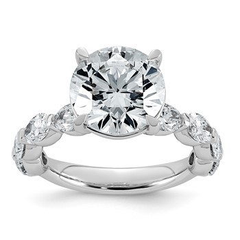 14k White Gold 5 1/2 carat Certified Lab Grown Diamond VS+ F+ Round Center with Oval Sides Complete Engagement Ring