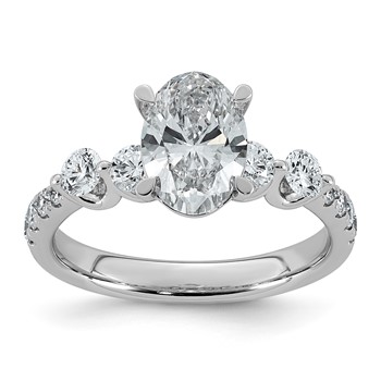 14kw 2 1/6ct Cert Oval Ctr Lab Grown Dia VS+ F+ w/ Round Sides Comp Ring