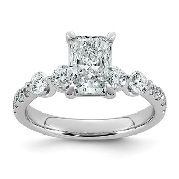 14k White Gold 2 1/6 carat Certified Lab Grown Diamond VS+ F+ Radiant Center with Round Sides Complete Ring