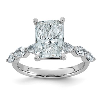 14kw 3 7/8ct Cert Radiant Ctr LabGrown Dia VS+ F+ w/ Pear Sides Comp Ring