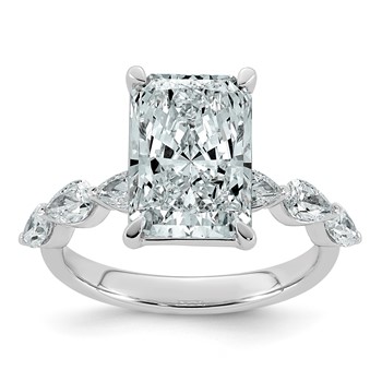14kw 4 7/8ct Cert Radiant Ctr LabGrown Dia VS+ F+ w/ Pear Sides Comp Ring