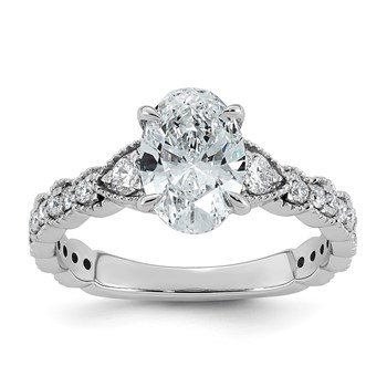 14kw 1 7/8ct Cert Oval Ctr Lab Grown Diamond VS+ F+ Comp Ring