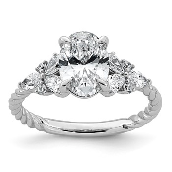 14kw 2ct Cert Oval Center Lab Grown Dia VS+ F+ Comp Ring