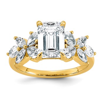 14ky 3ct Cert Emerald-cut Center Lab Grown Dia VS+ F+ Comp Ring