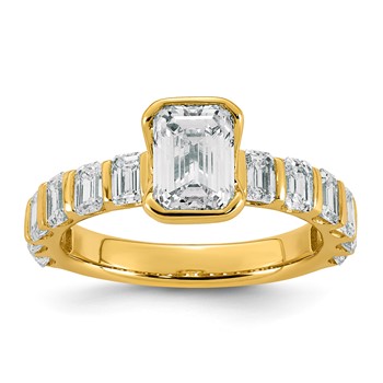 14ky 3ct Certified Emerald-cut Center Lab Grown Dia VS+ F+ Comp Ring