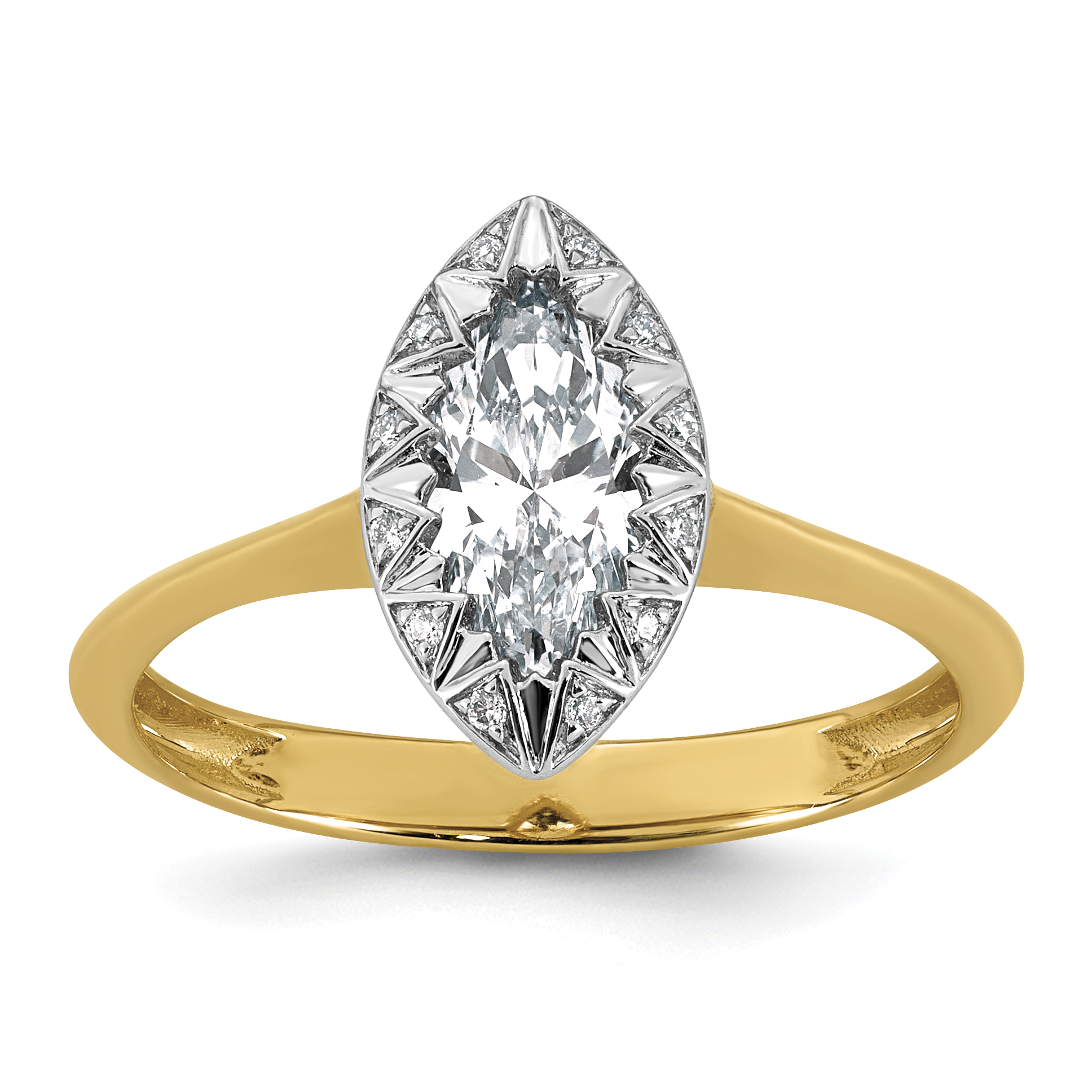 10ky w/Rhodium Lab Grown VS+ F+ Marquise Center Diamond Ring