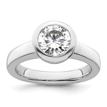 14k White Gold 2 carat (8.20 mm) Bezel Round Solitaire Engagement Ring Mounting