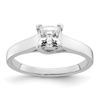 14k White Gold 1/2 carat (4.50mm) V-End Square Princess Solitaire Engagement Ring Mounting