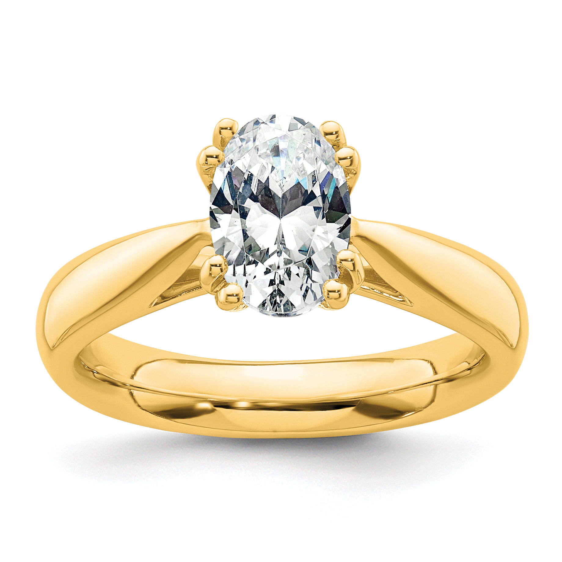 14k 2ct. 9x7mm D E F Pure Light Moissanite Oval Solitaire Eng. Ring