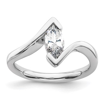 14k White Gold (Holds 3/4 carat (9.5x4.8mm) Marquise) Half-Bezel Bypass Solitaire Engagement Ring Mounting