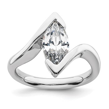 14k White Gold (Holds 2 carat (12.6x6.3mm) Marquise) Half-Bezel Bypass Solitaire Engagement Ring Mounting