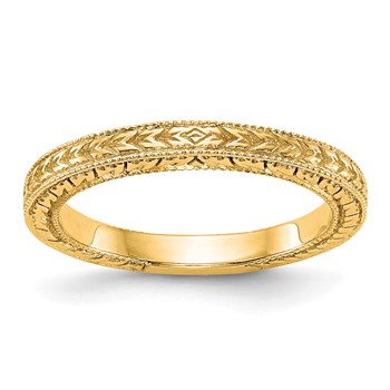 14K Yellow Gold Etched Wedding Band
