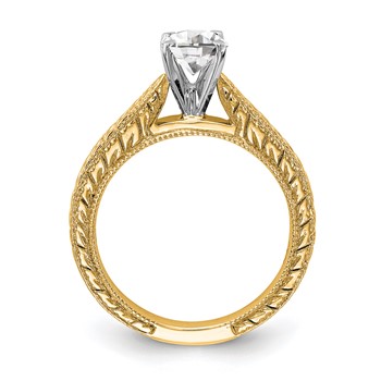 14k Yellow Gold Etched Peg Set Solitaire Engagement Ring Mounting — alternate view